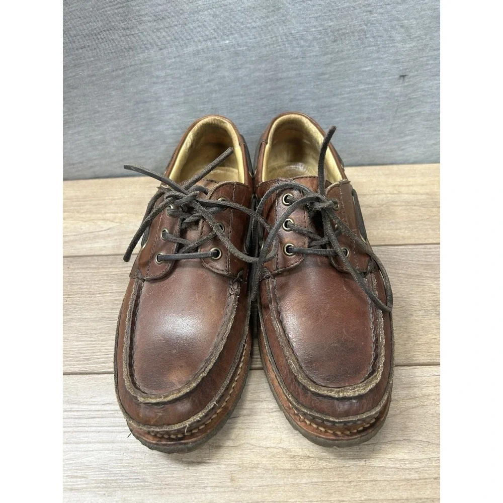 FRYE Nolan Brown Leather Moc Toe Boat Shoes Men's 8D,Mexico Double Bottom Sole
